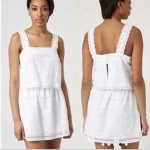 Topshop Boho Eyelet Crochet White Pinafore Open Back Dress Size 4